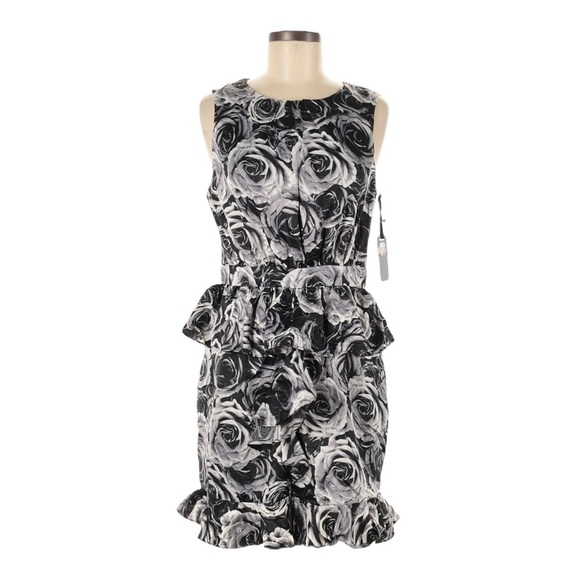 Kate Young Target Cocktail Dress 8 NWT Black Rose Floral Sheath Wedding Ruffle - Picture 1 of 10